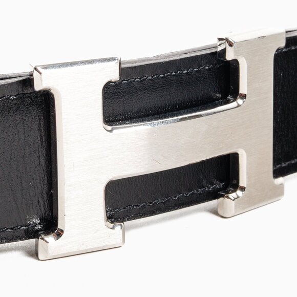 Hermes Black/Brown Togo Calfskin H Buckle Reversible Belt - Picture 3 of 8